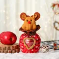 Feestelijke Kerstmis rendier appel geschenkzak met een transparant hartvormig venster - 5L Hartvenster Rendier Stijl / Rood