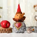 Feestelijke kerst rendier pluche appel cadeautas met sneeuwvlokpatroon en hartvenster. - 5L Hartvenster Berenstijl / Grijs