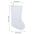 White plush Christmas stocking with silver snowflake pattern and product dimensions - Silver Bronzing Snowflake Style / White