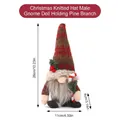 Handmade Christmas gnome doll with knitted hat holding candy cane for desktop decor - Xmas Knit Hat Gnome With Pine Branch Boy