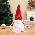 Festive Christmas gnome doll with red sequined hat and white beard table ornament - With Lights / Lighted Red Sequin Gnome