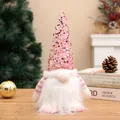 Handmade pink Christmas gnome plush with sequined hat for festive tabletop decoration - With Lights / Lighted Pink Sequin Gnome