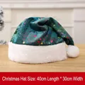 Festive green plush Santa hat with colorful star patterns and built-in LED lights - Gold Stamped Christmas Hats - Green / Premium Overlock Process (Single OPP Bag)