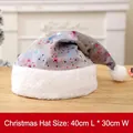 Sparkling grey Christmas hat featuring colorful foil stars and a white plush trim, 40x30cm size - Gold Stamped Christmas Hats - Gray / Premium Overlock Process (Single OPP Bag)