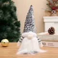 Handmade Christmas gnome doll with grey sequined hat and fluffy white beard decor - With Lights / Lighted Grey Sequin Gnome