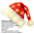 Cappello di Natale a LED in peluche per bambini con doppia luce bianca calda e soffice - Stile Bambino (Luce LED Calda) / Rosso / 28*38cm