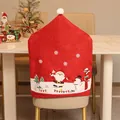 Festliche rote Weihnachts-Stuhlhussen mit süßen Schneemann- und Weihnachtsmann-Grafiken - Schneeflocke Stil