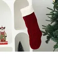 Large red and white knitted Christmas stocking with cable pattern for festive gift decor - Knitted Large Pattern Christmas Stocking - Red with White Cuff
