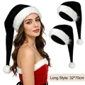 Cappello di Babbo Natale lungo in peluche bianco e nero 32x70cm per festa di Natale - Stile lungo in peluche lungo Haipai / 32x70cm / Nero