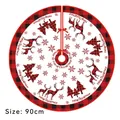 Gonna per albero di Natale da 90 cm con bordo scozzese rosso nero e renne - Quadri Rosso Nero Fiocco di Neve Alce / Diametro 90CM