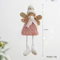 Adorable pink fuzzy Christmas angel hanging ornament with white knit hat and gold wings - Dangle Legs Angel / Pink
