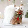 Handcrafted straw Christmas fox ornament with white fluffy tail and festive red bow - Fox