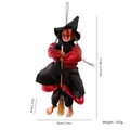 Décoration de sorcière d'Halloween suspendue avec yeux rouges brillants et balai - Sorcière Volante (Contrôlée par la Voix-Rire Effrayant-Avec Électronique) / Rouge
