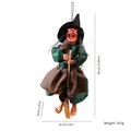 Décoration d'Halloween sorcière suspendue robe verte sur un balai yeux rouges brillants SKU - Sorcière Volante (Contrôlée par la Voix-Rire Effrayant-Avec Électronique) / Vert
