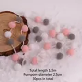 Handmade Nordic plush pom-pom garland with 30 pink white grey balls, total 1.5m long - 1.5米30球 / Dusty Pink