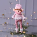 Suspension elfe de Noël en tricot rose, décoration peluche de 38cm pour sapin de fête. - Style Homme / Rose