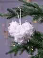 Soft white shaggy heart-shaped Christmas tree ornament with a convenient hanging string - 9x11cm / White Feather Heart