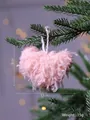 Pink fluffy heart-shaped Christmas tree hanging ornament with soft feather texture - 9x11cm / Pink Feather Heart