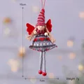 Muñeca de ángel de Navidad tejida a mano con alas rojas y gorro a rayas colgante - Ángel de Sombrero Puntiagudo de Piernas Largas / Rojo