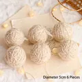 Set of 6 cream-colored 5cm yarn balls for Christmas tree and DIY wreath craft decoration - Set of 6 / Beige