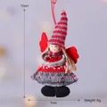 Ángel de Navidad de punto rojo y gris para colgar con alas, adorno de 12x7 cm - Ángel de Sombrero Puntiagudo de Copo de Nieve / Rojo