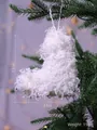 White shaggy feather Christmas boot hanging ornament with height and weight indicators - White Feather Sock