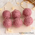 Set of 6 pink yarn decorative balls, 5cm diameter for Christmas tree DIY crafts - Set of 6 / Pink