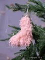 Pink fuzzy Christmas stocking tree ornament 13x11cm lightweight festive decoration - Pink Feather Sock