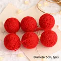 Set mit 6 roten 5 cm Garnkugeln für DIY Weihnachtsbaumschmuck und Bastelprojekte - 6er Set / Rot
