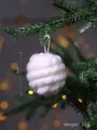 Soft white chunky knit wool ball Christmas tree ornament hanging decoration 9cm - White Wool Ball