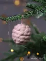 Handmade woven wool pine cone Christmas tree ornament in soft pinkish beige, 9cm size - Coffee Wool Ball