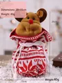 Bolsa de regalo de Navidad de punto rojo con reno y cordón para dulces y pequeños obsequios - Reno Rojo