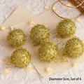 Set of 6 golden 5cm tinsel wire balls for Christmas tree and wreath decoration - Set of 6 / Gold