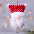 Adorno colgante de gnomo de Navidad con gorro rojo de lunares y barba larga de pelo blanco - Gnomo de Sombrero Cuadrado / Rojo