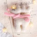 Handmade 10cm white felt reindeer Christmas ornament with pink scarf and heart detail - Scarf Reindeer / 1 Piece/Pack / White