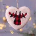Plush heart Christmas ornament featuring a red and black buffalo plaid reindeer pattern - 12cm x 10cm