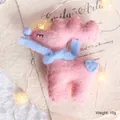 Handmade pink wool felt deer Christmas tree hanging ornament with blue scarf and heart tail - Scarf Reindeer / 1 Piece/Pack / Pink