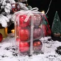 Festliches Set aus roten Weihnachtskugeln in transparenter Geschenkbox mit Schleife - 6cm Set / Rotbraun