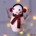 Fuzzy plush snowman Christmas tree hanging ornament with red scarf and earmuffs - Scarf Snowman / 13cm x 12cm