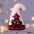 Christmas plush hat ornament with red plaid star and pine needle detail, 12x8cm size - 12cm x 8cm