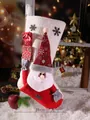 Grote feestelijke 48cm rood-witte gebreide kerstsock met 3D-kerstman voor decoratie - Kerstman met cadeauzak