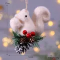 Decorative white plush foam squirrel Christmas ornament with pine cones and red berries - Pinecone Squirrel / 17cmx12cm