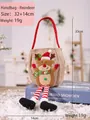 Adorable bolsa de regalo de Navidad de arpillera con reno para dulces y fiestas - Reno con Piernas Colgantes Beige