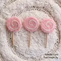 3er-Set rosa Filz-Lutscher-Ornamente mit Holzstäbchen für Weihnachtsdeko. - Lutscher - Rosa / 3er-Pack