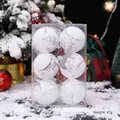 6er-Set weiße Weihnachtskugeln mit Schneeflocken in einer klaren Geschenkbox - Transparenter Weihnachtsbaum-Set / 6cm / Weiß