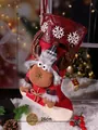 Feestelijke rode kerstkous met een schattig rendierkarakter en geruite muts als decoratie - 44x26cm / Sneeuwvlok Rendier