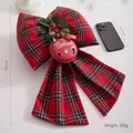 Große rot karierte Weihnachtsschleife mit Glocke, 30 cm Größe für DIY Baumschmuck. - 30cm Größe / Rot-Grüner Karo-Stil (Mit Glocke)