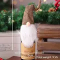 Decoración de botella de vino de gnomo de Navidad hecha a mano con sombrero marrón - Estilo Gnome con Barba Larga / Gris