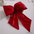 Large metallic red decorative bow for Christmas tree ornament and holiday window displays - Fabric Hanging Ornament (25cm Red Shiny Silk) / Universal Specification