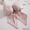 Large rose gold metallic striped bow ornament for Christmas tree and window display - Fabric Hanging Ornament (25cm Light Pink Shiny Silk) / Universal Specification